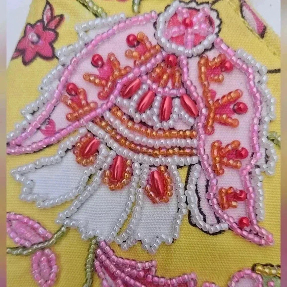 Bulaggi Hand Embroidered beaded Floral Hobo  Cotton Handbag - Picture 7 of 7